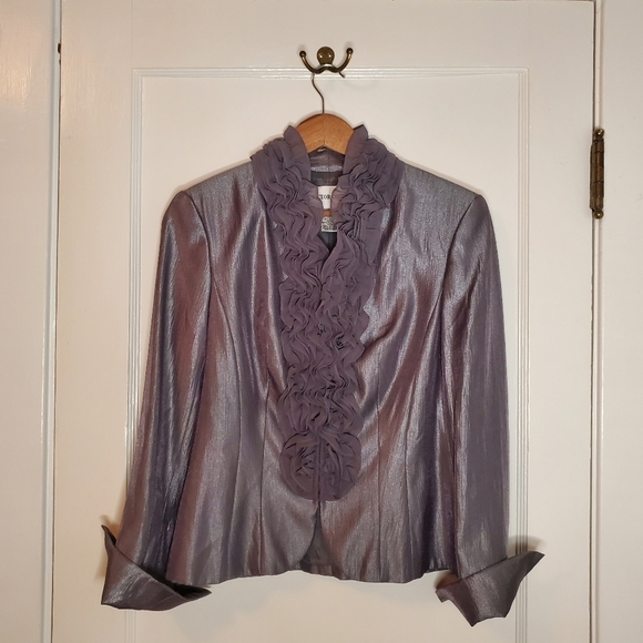 Victor Costa Jackets & Blazers - Victor Costa Ruffle Blazer – Size 6 – Silver